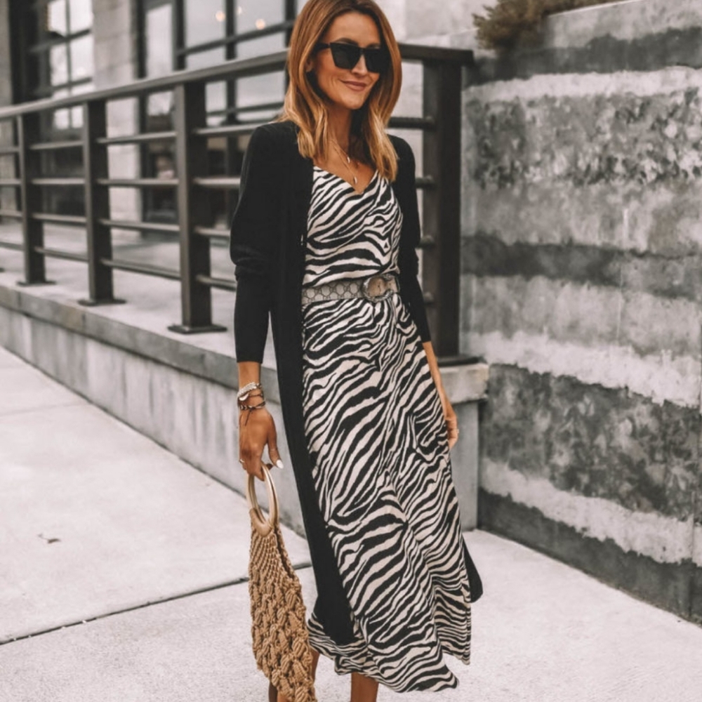 Zebra Print tiered maxi dress. Size large